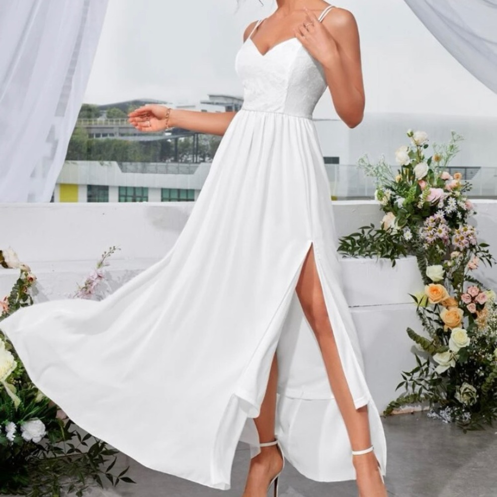 🤍Double strap split thigh white dress🤍